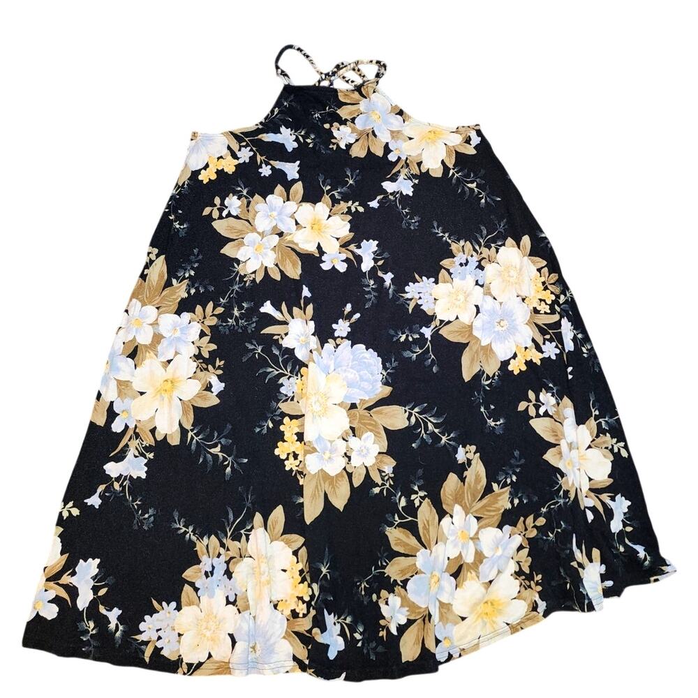 American Eagle Strappy Halter Top Swing Black Floral Midi Dress Size Medium
